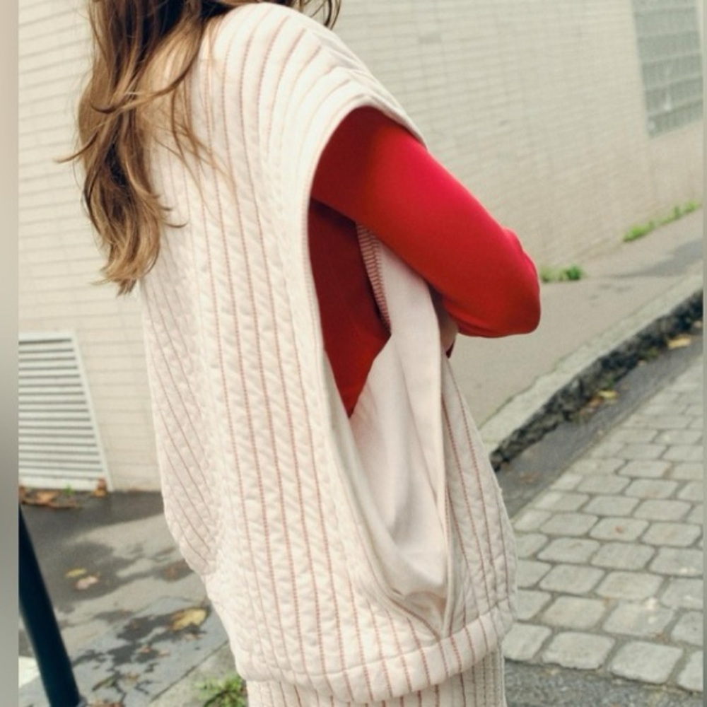 Zara Quilted Open Front Vest | Neutral Minimal Sleeveless Layer | Size S